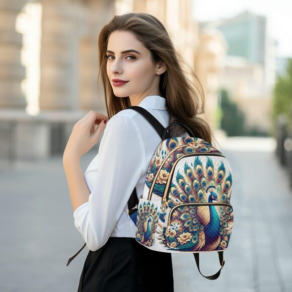 9114 A Beautiful Peacock Small Backpack Purse Travel Bag Lightweight main image 6